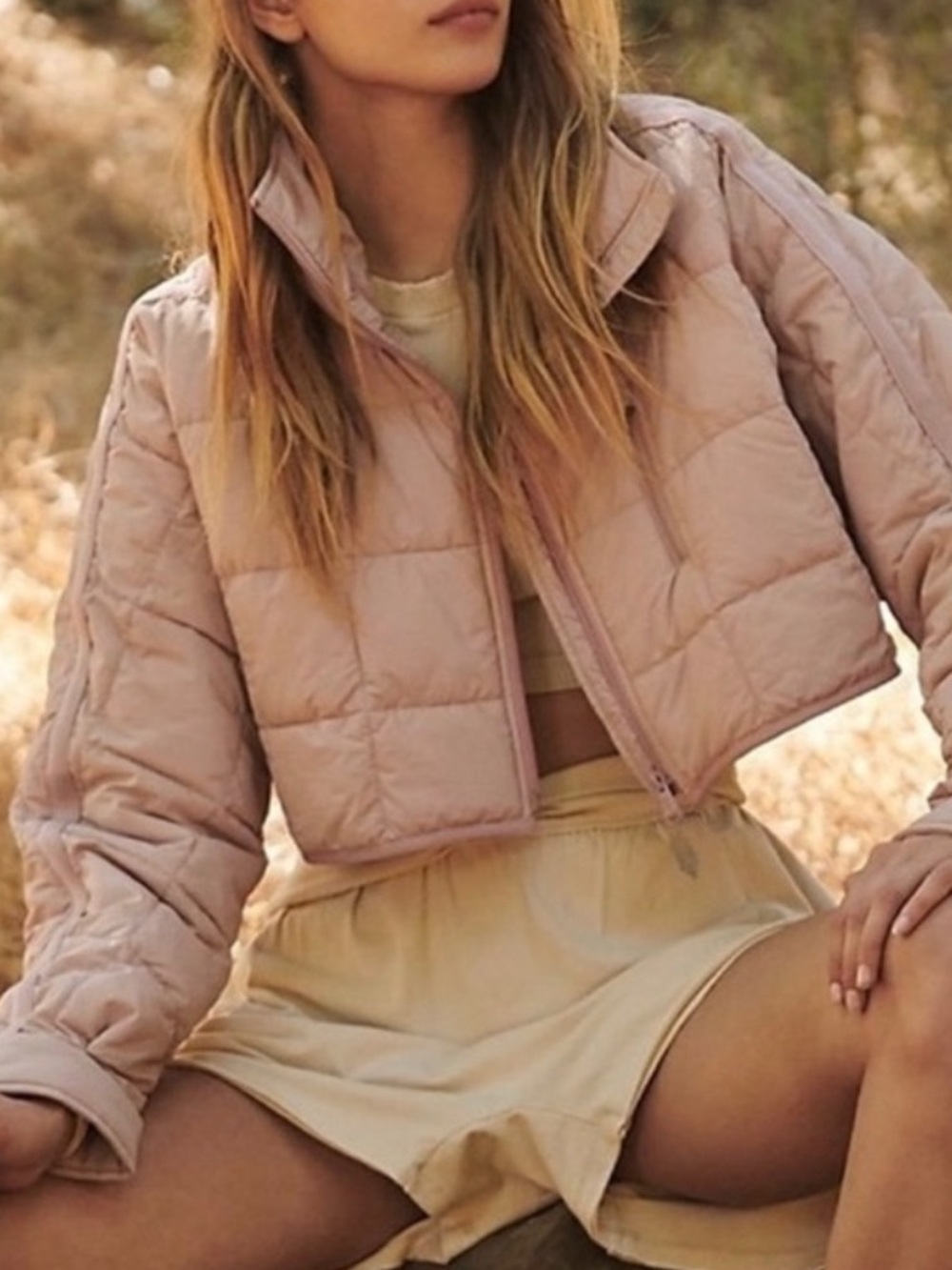 FP Movement Cropped Pippa Packable Puffer Jacket Size Large Dusty Mauve RT $198